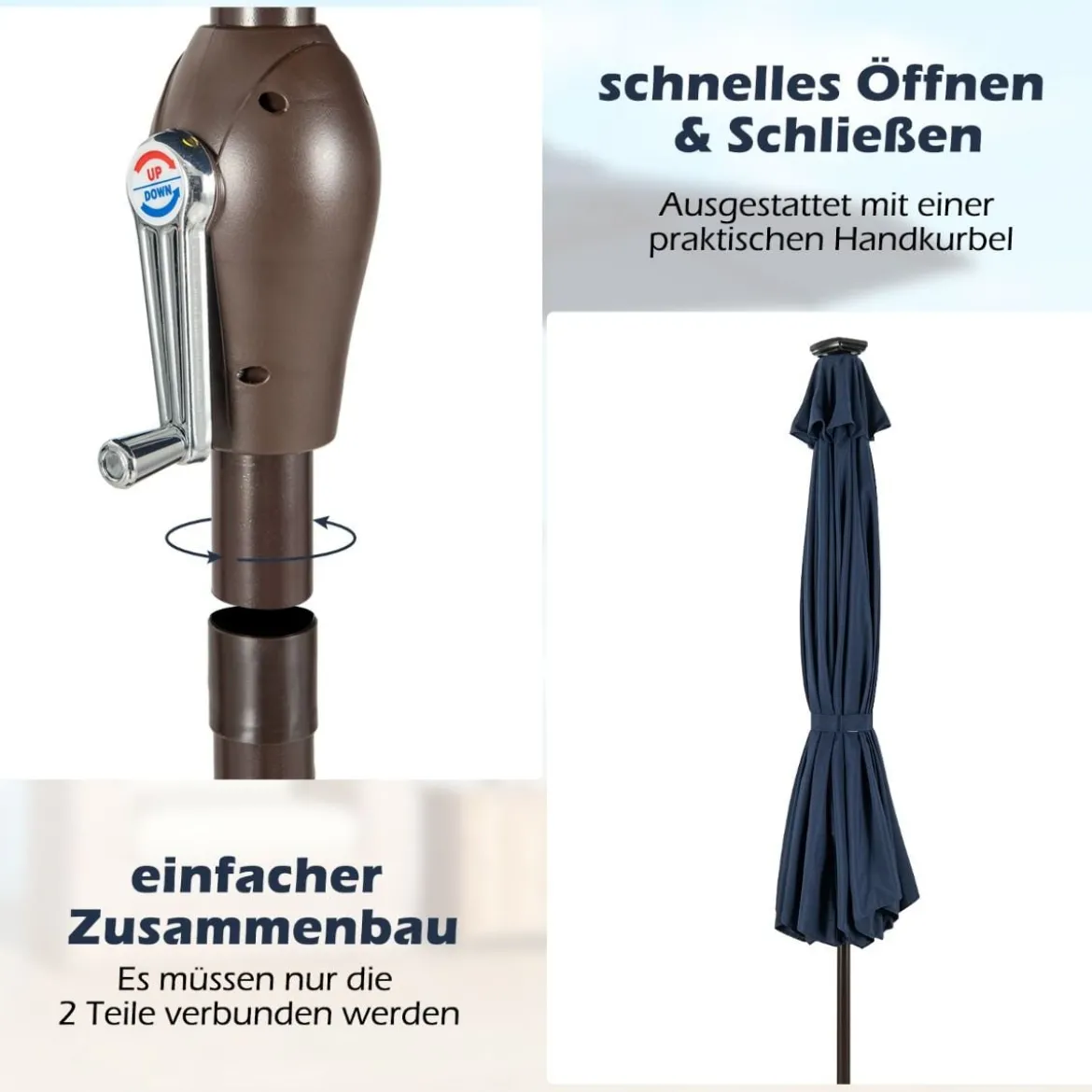 Sonnenschirm mit Solar- LED-Beleuchtung Ampelschirm Gartenschirm 3m