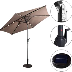 Sonnenschirm mit Solar- LED-Beleuchtung Ampelschirm Gartenschirm Kurbelschirm 2,7M