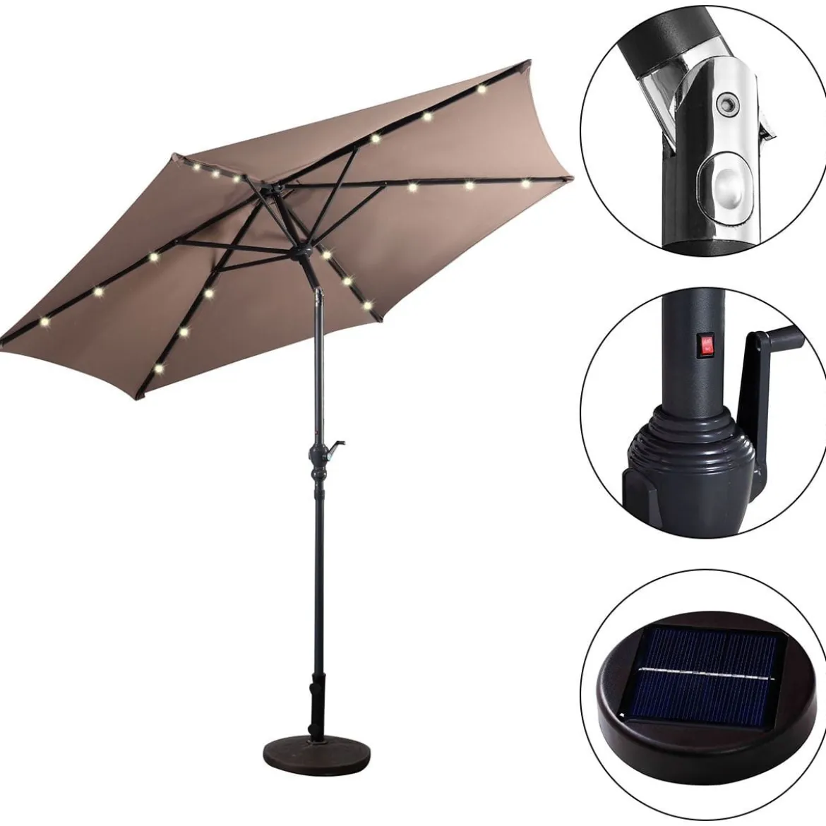 Sonnenschirm mit Solar- LED-Beleuchtung Ampelschirm Gartenschirm Kurbelschirm 2,7M