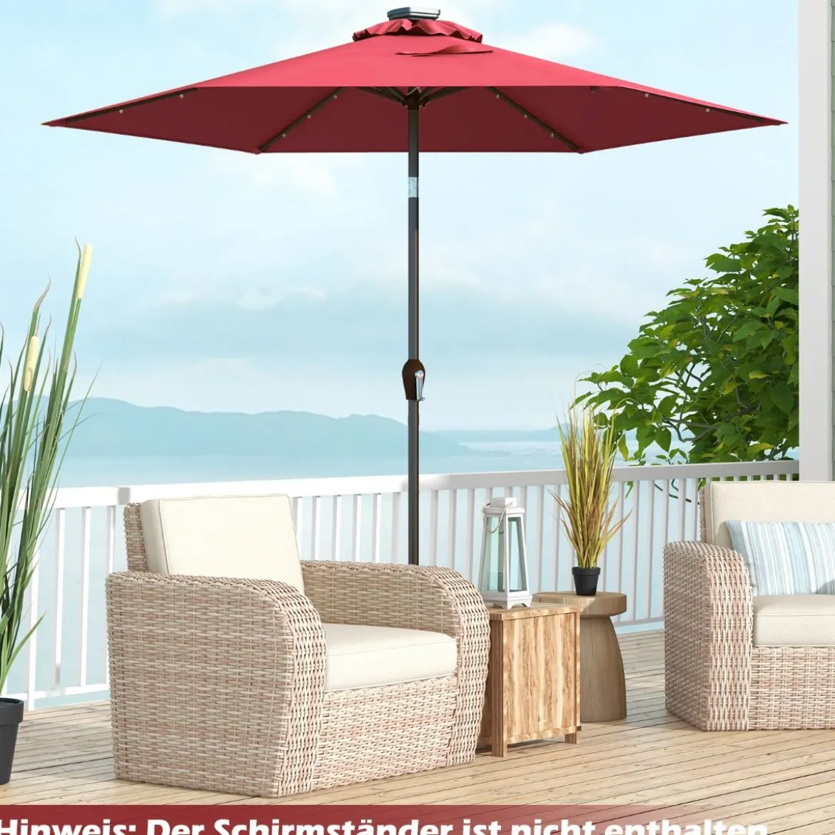 Sonnenschirm mit Solar- LED-Beleuchtung Ampelschirm Gartenschirm Kurbelschirm 2,7M
