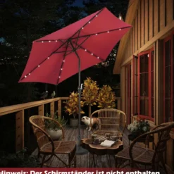 Sonnenschirm mit Solar- LED-Beleuchtung Ampelschirm Gartenschirm Kurbelschirm 2,7M