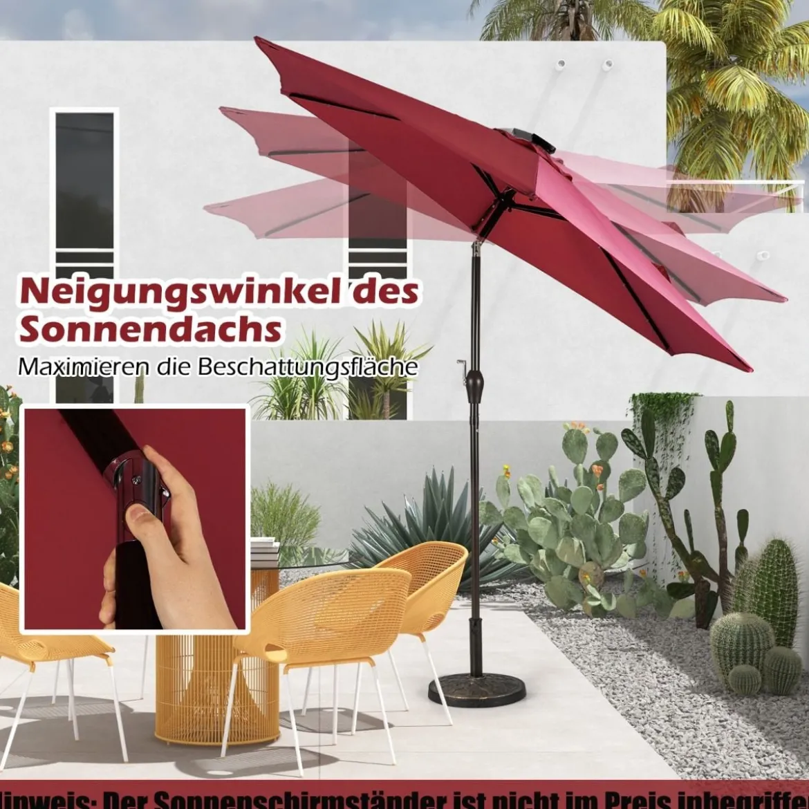 Sonnenschirm mit Solar- LED-Beleuchtung Ampelschirm Gartenschirm Kurbelschirm 2,7M