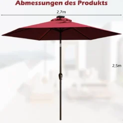 Sonnenschirm mit Solar- LED-Beleuchtung Ampelschirm Gartenschirm Kurbelschirm 2,7M