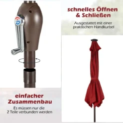 Sonnenschirm mit Solar- LED-Beleuchtung Ampelschirm Gartenschirm Kurbelschirm 2,7M