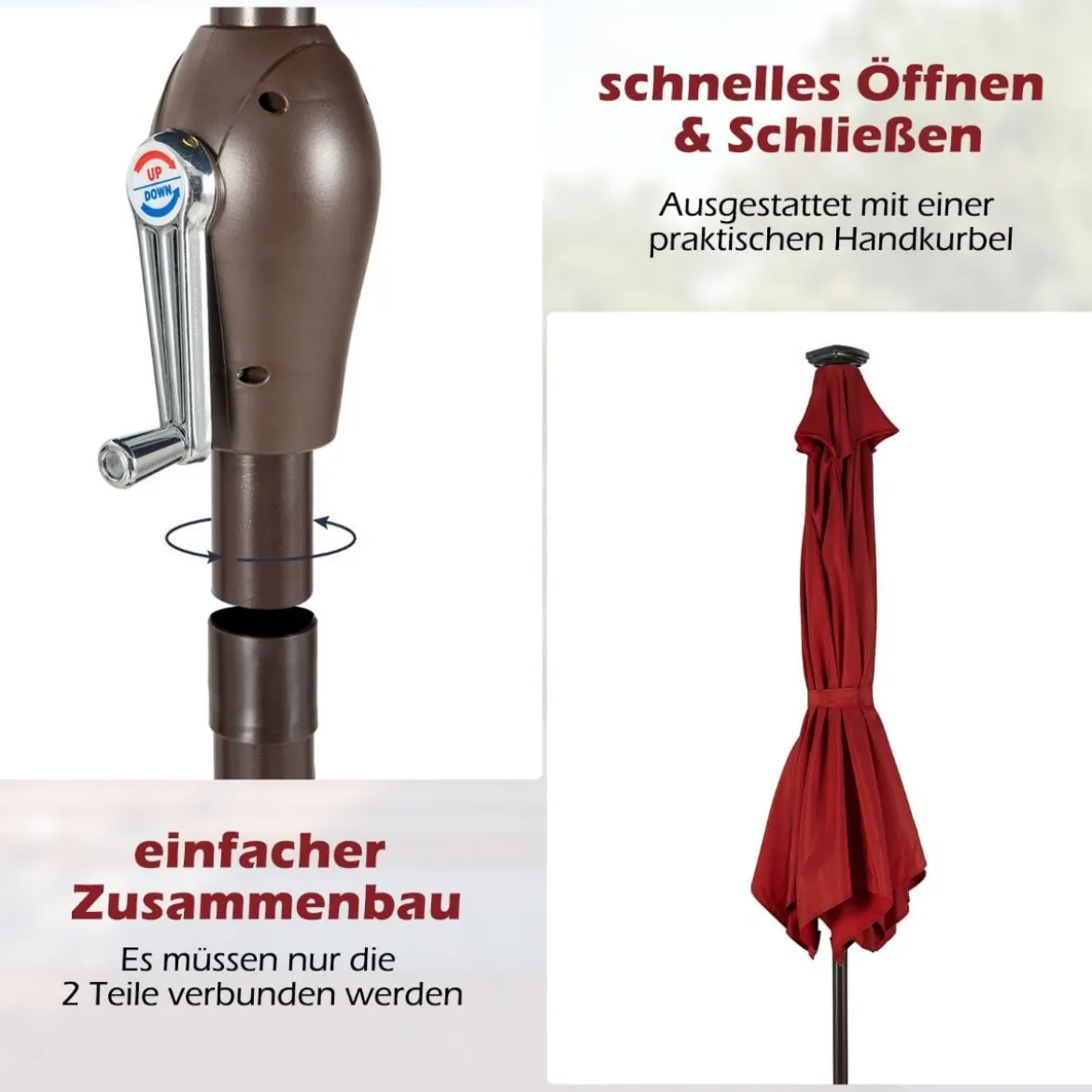 Sonnenschirm mit Solar- LED-Beleuchtung Ampelschirm Gartenschirm Kurbelschirm 2,7M