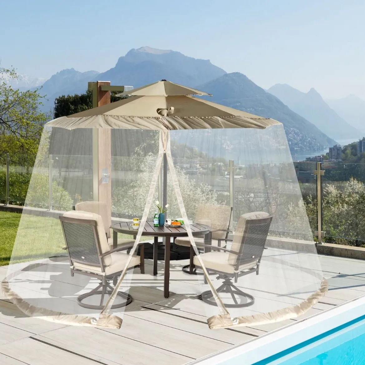 Sonnenschirm-Moskitonetz Terrassenschirm-Netz mit 2 Türen mit Doppelreißverschluss