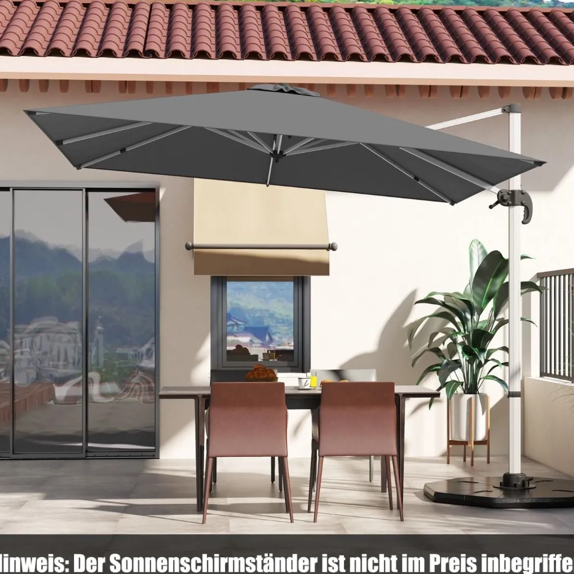 Sonnenschirm rechteckig 300 x 300 cm großer Ampelschirm mit Kurbel Grau