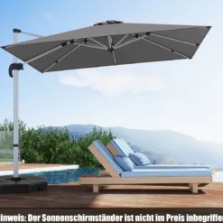 Sonnenschirm rechteckig 300 x 300 cm großer Ampelschirm mit Kurbel Grau