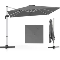 Sonnenschirm rechteckig 300 x 300 cm großer Ampelschirm mit Kurbel Grau