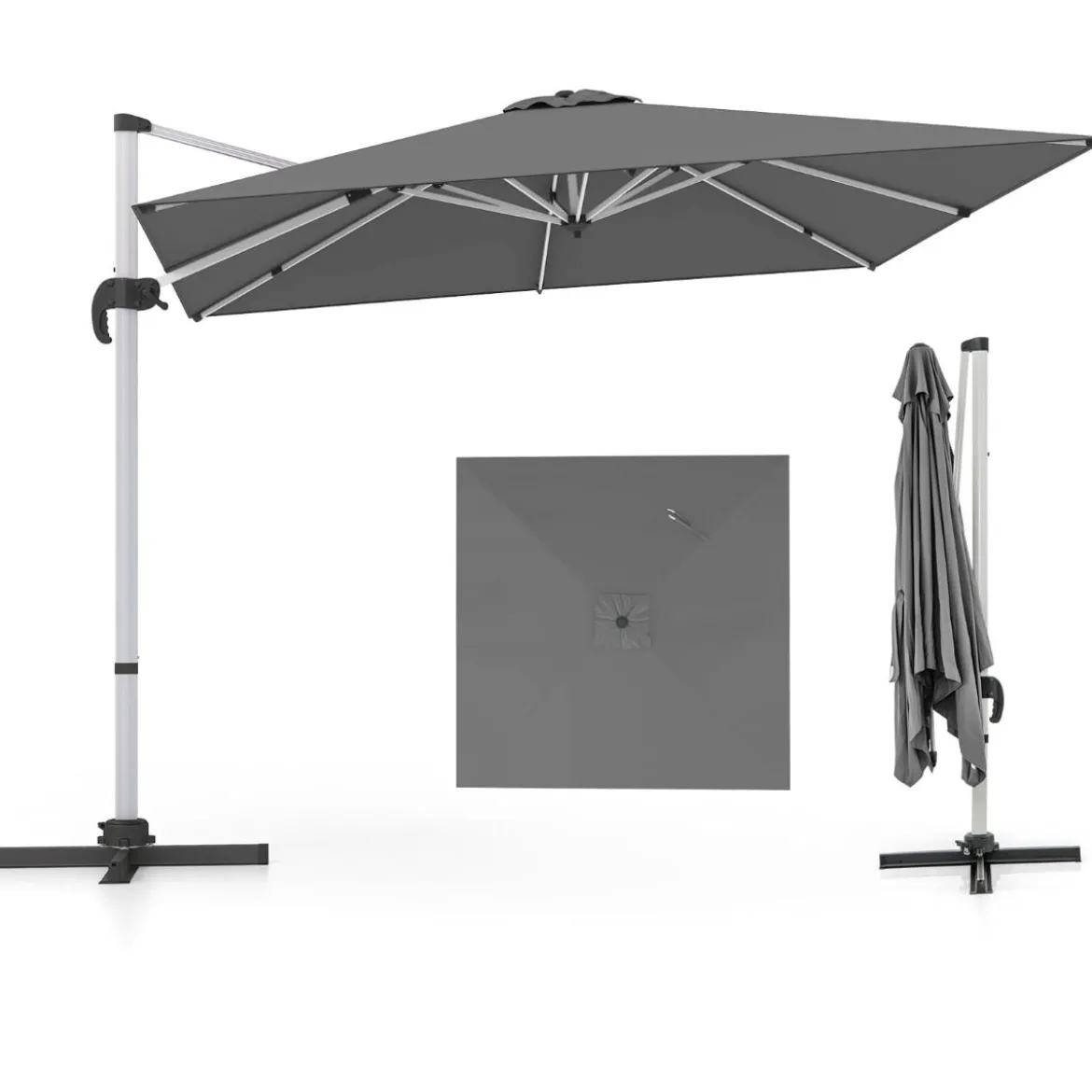 Sonnenschirm rechteckig 300 x 300 cm großer Ampelschirm mit Kurbel Grau
