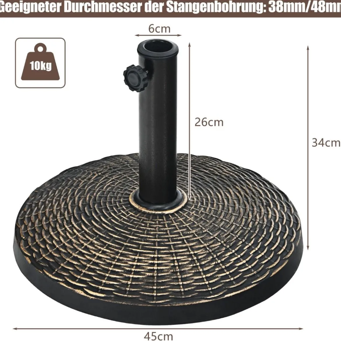 Sonnenschirmständer aus Kunstharz mit 46 cm Durchmesser Bronze