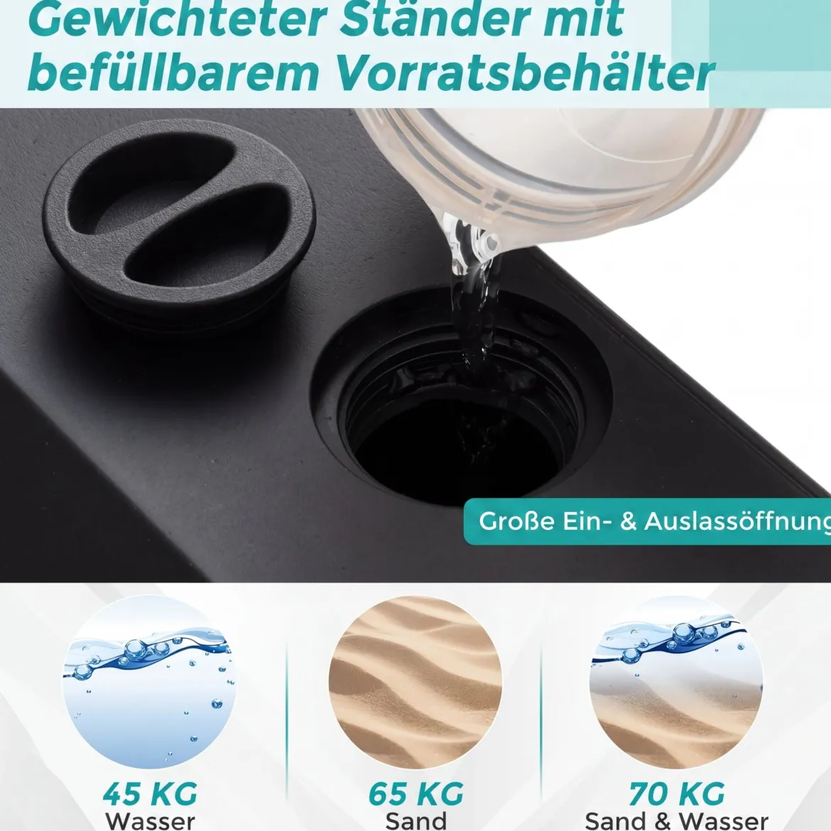 Sonnenschirmständer Befüllbarer Sonnenschirmhalter bis 70 kg für Ø 38-48 mm Schirmstöcke Schwarz
