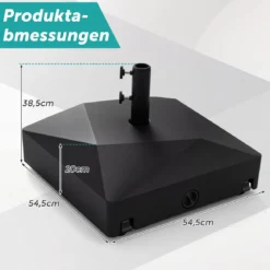 Sonnenschirmständer Befüllbarer Sonnenschirmhalter bis 70 kg für Ø 38-48 mm Schirmstöcke Schwarz