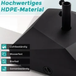 Sonnenschirmständer Befüllbarer Sonnenschirmhalter bis 70 kg für Ø 38-48 mm Schirmstöcke Schwarz