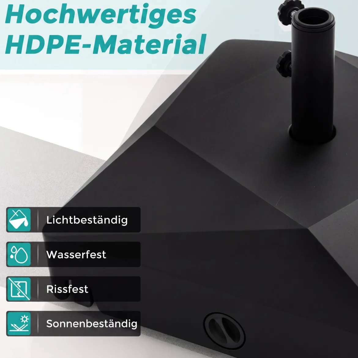 Sonnenschirmständer Befüllbarer Sonnenschirmhalter bis 70 kg für Ø 38-48 mm Schirmstöcke Schwarz