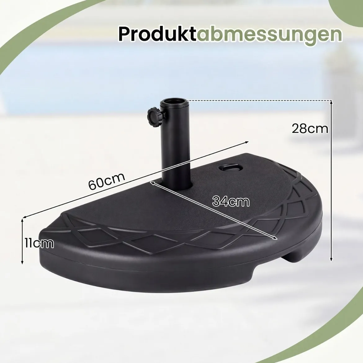 Sonnenschirmständer Halbrund Schirmständer mit Griff & Verstellbarem Drehknopf für Schirmstöcke 38-48 mm