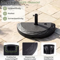 Sonnenschirmständer Halbrund Schirmständer mit Griff & Verstellbarem Drehknopf für Schirmstöcke 38-48 mm