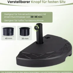 Sonnenschirmständer Halbrund Schirmständer mit Griff & Verstellbarem Drehknopf für Schirmstöcke 38-48 mm