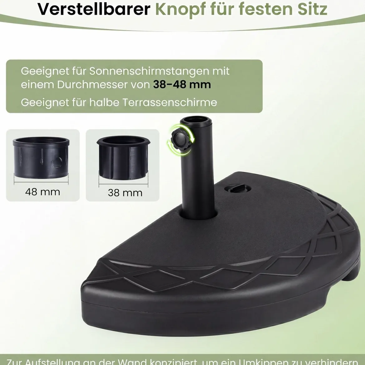 Sonnenschirmständer Halbrund Schirmständer mit Griff & Verstellbarem Drehknopf für Schirmstöcke 38-48 mm