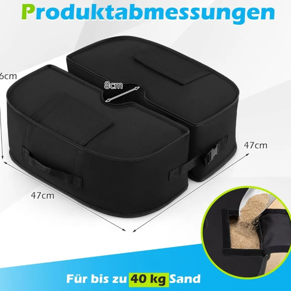 Sonnenschirmständer 40 kg Befüllbar mit Sand Tragbarer Schirmständer Schirmhalter Schwarz