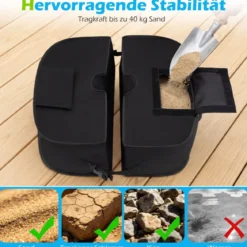 Sonnenschirmständer 40 kg Befüllbar mit Sand Tragbarer Schirmständer Schirmhalter Schwarz