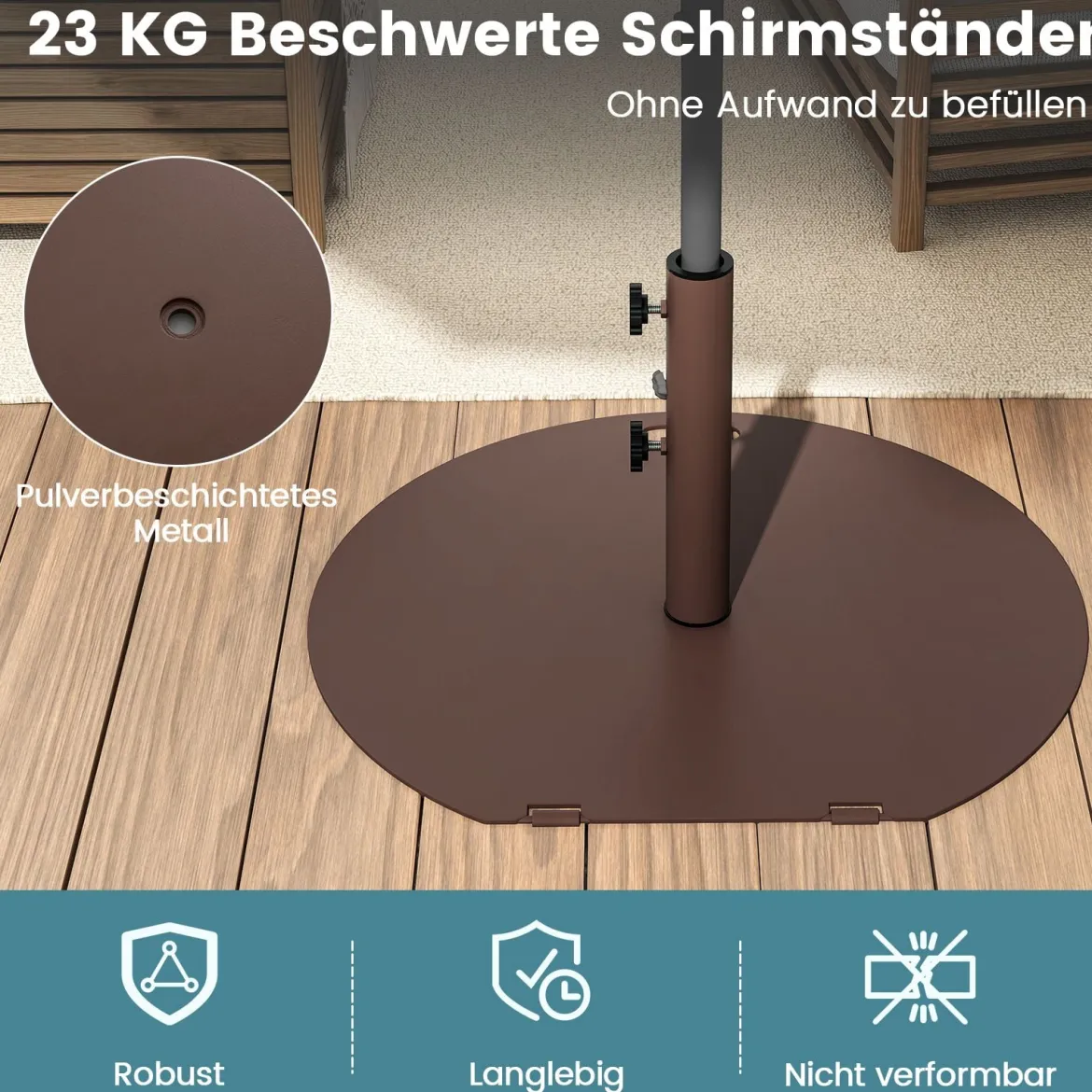 Sonnenschirmständer 23 kg Schirmständer mit Rollen und Griff runder Schirmgewicht für Schirmstangen von 41/50 mm