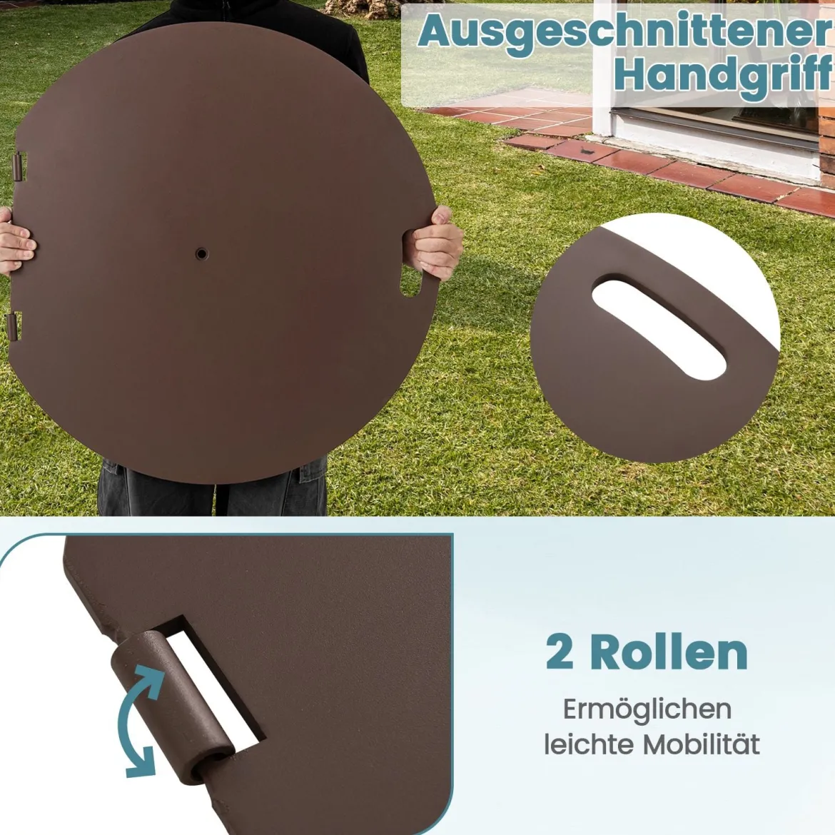 Sonnenschirmständer 23 kg Schirmständer mit Rollen und Griff runder Schirmgewicht für Schirmstangen von 41/50 mm