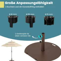 Sonnenschirmständer 23 kg Schirmständer mit Rollen und Griff runder Schirmgewicht für Schirmstangen von 41/50 mm