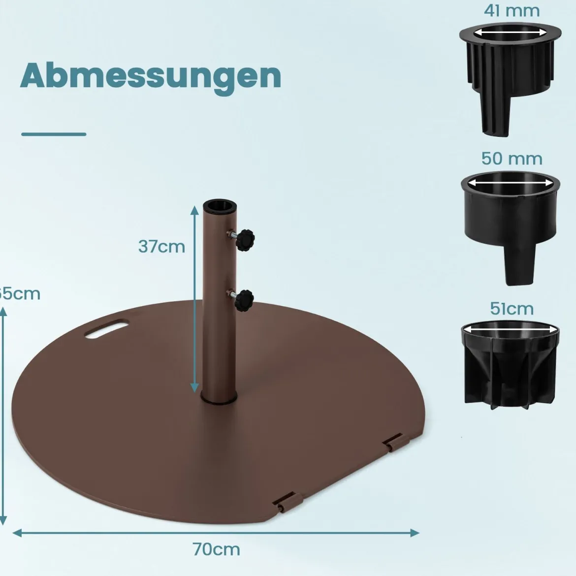 Sonnenschirmständer 23 kg Schirmständer mit Rollen und Griff runder Schirmgewicht für Schirmstangen von 41/50 mm