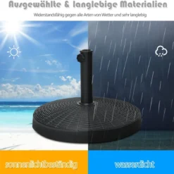 Sonnenschirmständer 22 kg Schirmständer aus Kunstharz in Rattanoptik 52 x 36 cm Schwarz