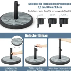 Sonnenschirmständer 15 kg Schirmständer für Schirmstangen von 35/38/48 mm