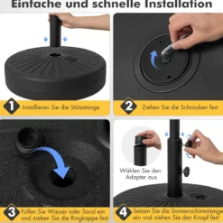 Sonnenschirmständer 19,5 Liter / 23 kg befüllbar mit Wasser Sand Schirmständer für Schirmstangen von 38/48 mm