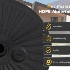 Sonnenschirmständer 19,5 Liter / 23 kg befüllbar mit Wasser Sand Schirmständer für Schirmstangen von 38/48 mm