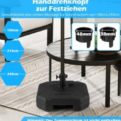 Sonnenschirmständer 17,5 Liter / 30 kg befüllbar mit Wasser oder Sand Schirmständer für Schirmstangen von 38/48 mm