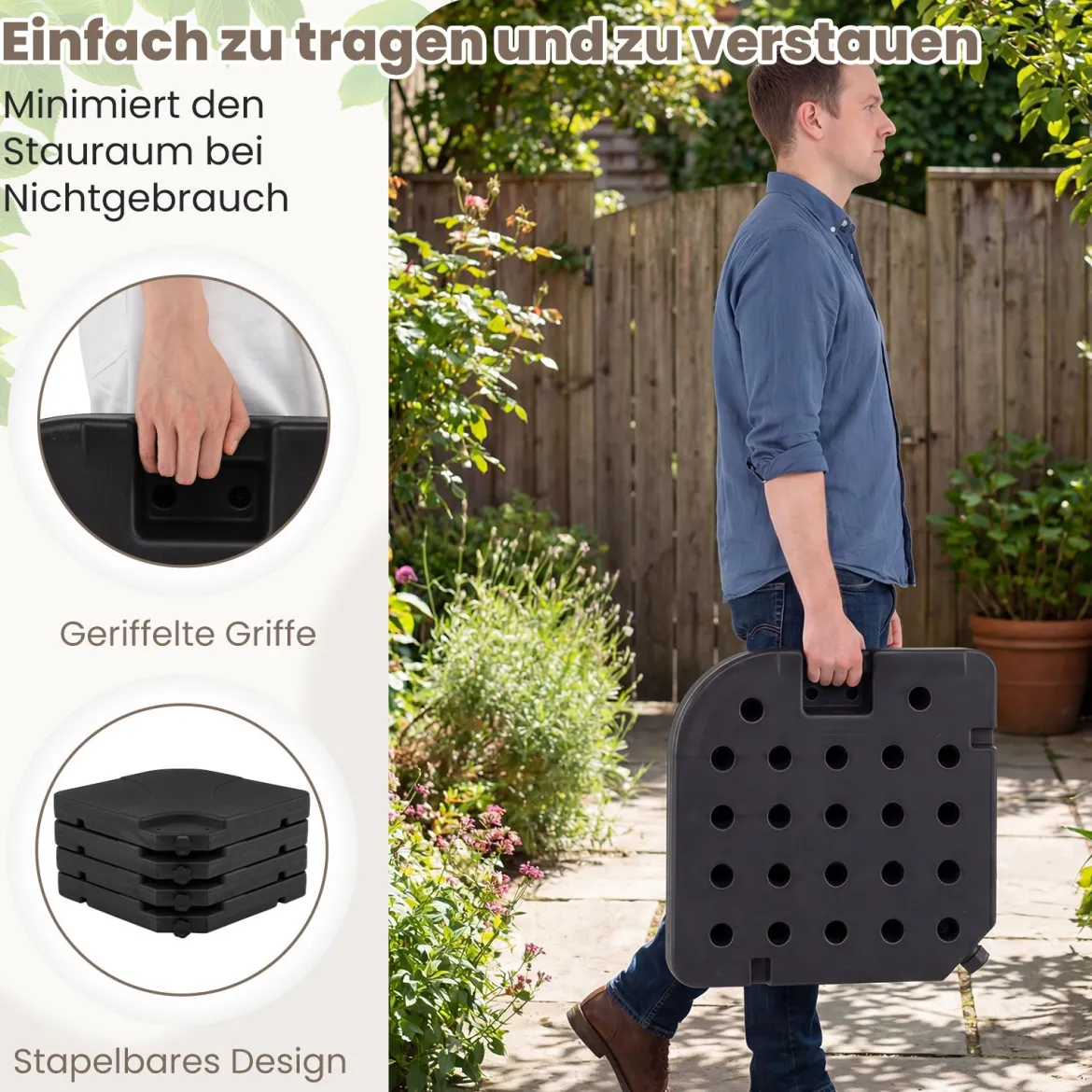 Sonnenschirmständer 60 L / 68 kg befüllbar mit Wasser oder Sand Schwarz 50 x 50 cm