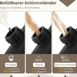 Sonnenschirmständer 60 L / 68 kg befüllbar mit Wasser oder Sand Schwarz 50 x 50 cm