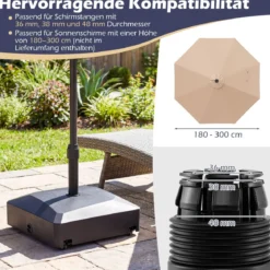 Sonnenschirmständer mit Rollen Befüllbar bis 80kg für 36 / 38 / 48 mm Schirme Schwarz