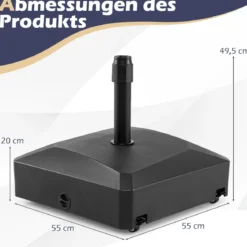 Sonnenschirmständer mit Rollen Befüllbar bis 80kg für 36 / 38 / 48 mm Schirme Schwarz