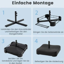 Sonnenschirmständer mit Sandsäcken (90 kg Füllkapazität) 73 x 73 x 41 cm Schwarz