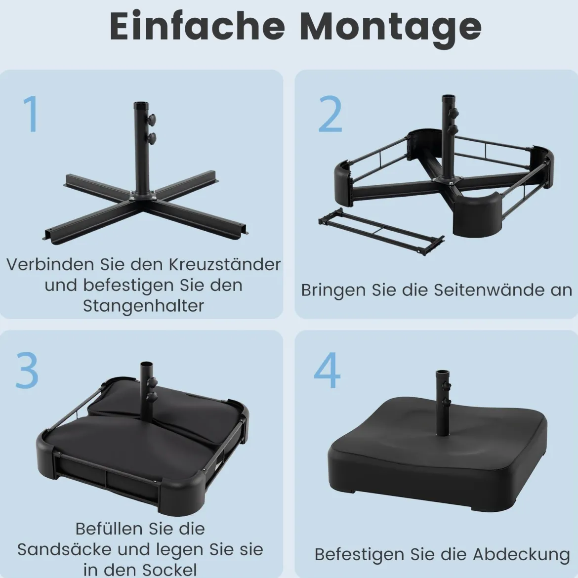 Sonnenschirmständer mit Sandsäcken (90 kg Füllkapazität) 73 x 73 x 41 cm Schwarz