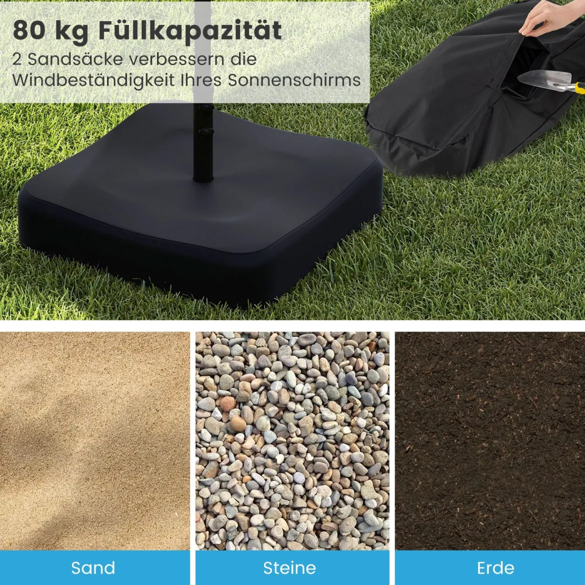 Sonnenschirmständer mit Sandsäcken (90 kg Füllkapazität) 73 x 73 x 41 cm Schwarz