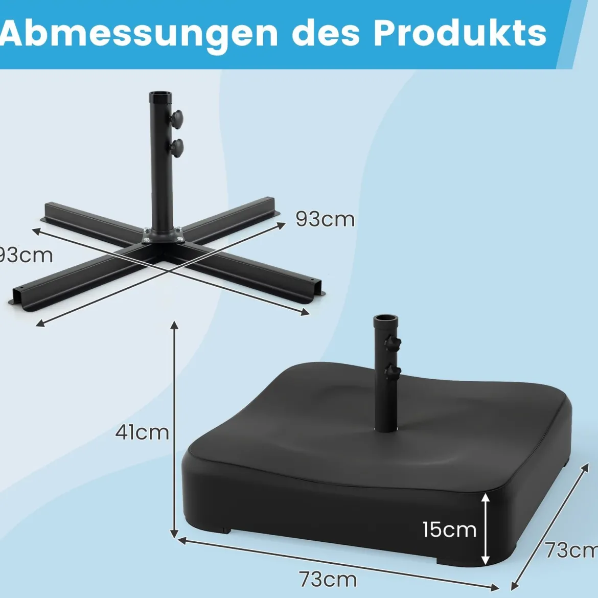 Sonnenschirmständer mit Sandsäcken (90 kg Füllkapazität) 73 x 73 x 41 cm Schwarz