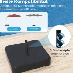 Sonnenschirmständer mit Sandsäcken (80 kg Füllkapazität) & 2 Feststellknöpfen Schirmständer