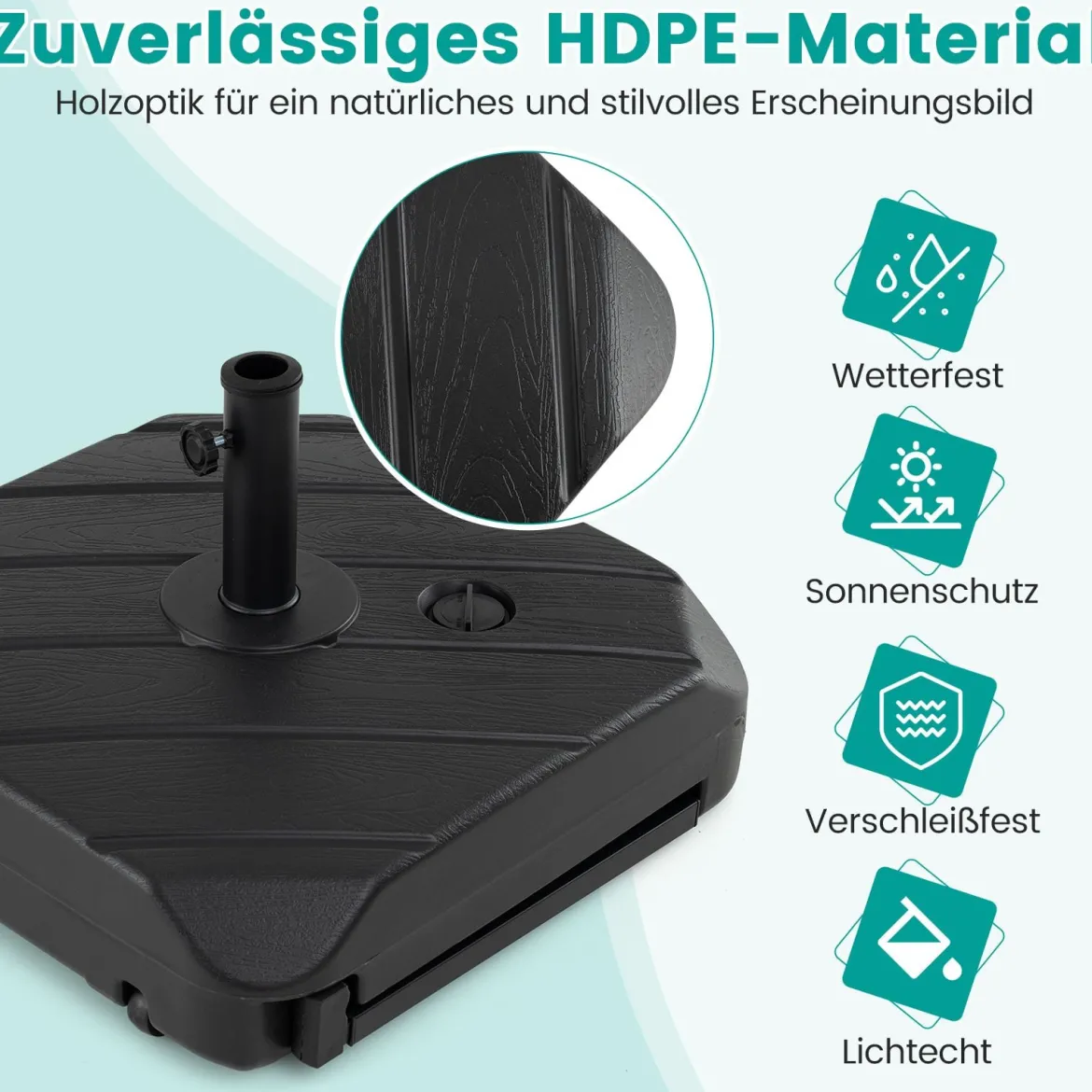 Sonnenschirmständer Schirmständer Sonnenschirm Befüllbar bis. 95 kg Schirmhalter mit Rollen