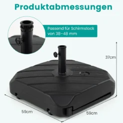 Sonnenschirmständer Schirmständer Sonnenschirm Befüllbar bis. 95 kg Schirmhalter mit Rollen