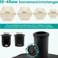 Sonnenschirmständer Schirmständer Sonnenschirm Befüllbar bis. 95 kg Schirmhalter mit Rollen