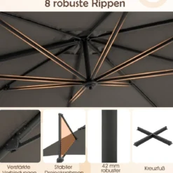 Sonnenschirm 300 x 300 cm Ampelschirm mit Kurbel Gartenschirm neigbar 360° drehbar Anthrazit