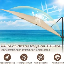 Sonnenschirm 300 x 300 cm Ampelschirm mit Kurbel Gartenschirm neigbar 360° drehbar großer Terrassenschirm Beige