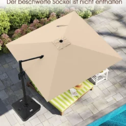 Sonnenschirm 300 x 300 cm Ampelschirm mit Kurbel Gartenschirm neigbar 360° drehbar großer Terrassenschirm Beige