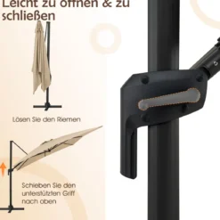 Sonnenschirm 300 x 300 cm Ampelschirm mit Kurbel Gartenschirm neigbar 360° drehbar großer Terrassenschirm Beige